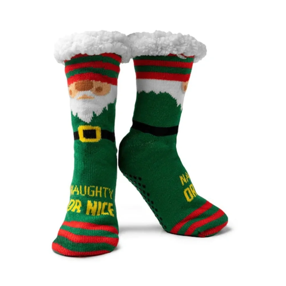 Sherpa Santa Christmas Mistletoe Slipper Socks - Naughty or Nice - Womens * NEW